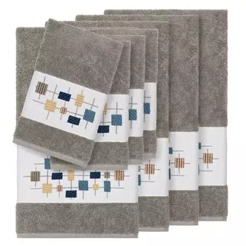 Linum Home Textiles Набор из 8 предметов турецкого хлопка с украшением Khloe, темно-серый
