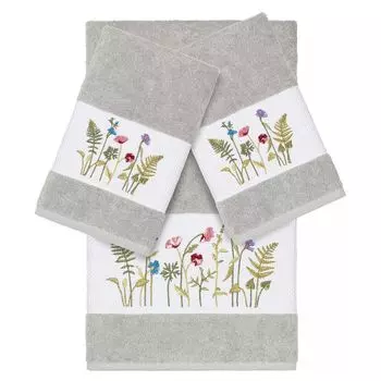Linum Home Textiles Набор из трех украшенных банных полотенец Serenity, светло-серый