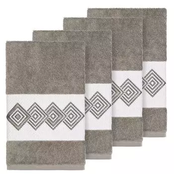 Linum Home Textiles Набор полотенец для рук с украшением из турецкого хлопка Noah, темно-синий