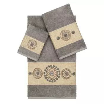 Linum Home Textiles Набор полотенец из 3 предметов из турецкого хлопка с украшением Isabelle, темно-серый