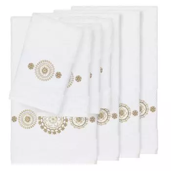 Linum Home Textiles Набор полотенец из 8 предметов из турецкого хлопка с украшением Isabelle, белый