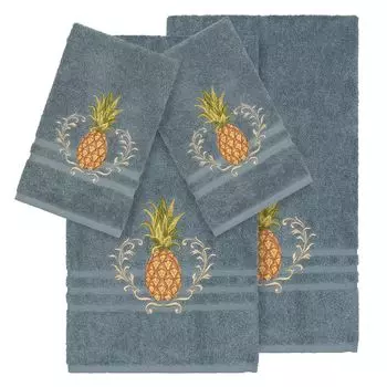 Linum Home Textiles Набор полотенец из турецкого хлопка с украшением из 4 предметов, голубой