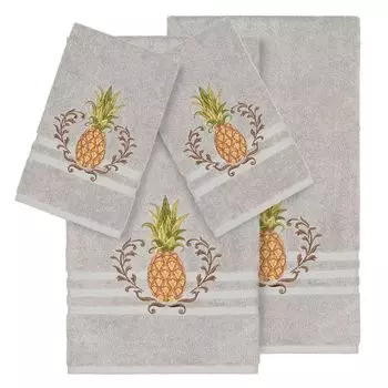 Linum Home Textiles Набор полотенец из турецкого хлопка с украшением из 4 предметов, светло-серый