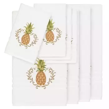 Linum Home Textiles Набор полотенец из турецкого хлопка с украшением из 8 предметов, белый