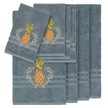 Linum Home Textiles Набор полотенец из турецкого хлопка с украшением из 8 предметов, голубой