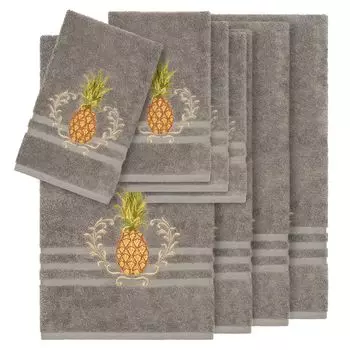 Linum Home Textiles Набор полотенец из турецкого хлопка с украшением из 8 предметов, темно-серый