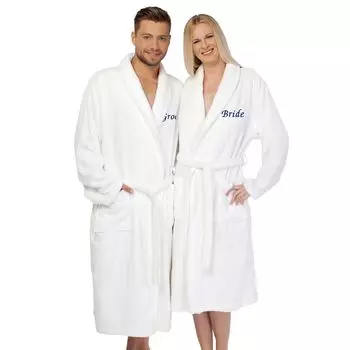 Linum Home Textiles "Невеста" Халат из махрового хлопка с вышивкой Linum Home Textiles, темно-синий