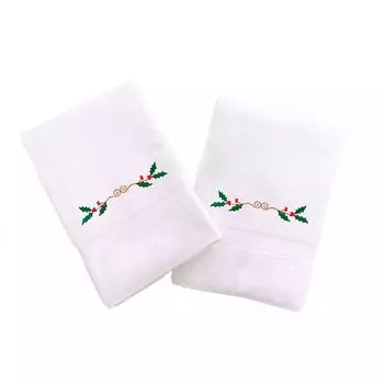 Linum Home Textiles Праздничные полотенца для рук с вышивкой бордюром, 2 упаковки