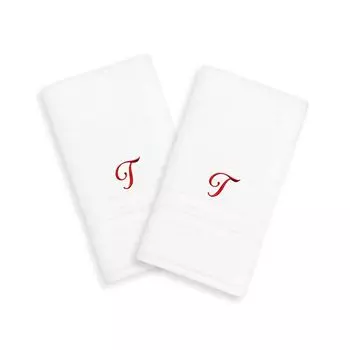 Linum Home Textiles Red Script Denzi Single Letter Полотенца для рук с монограммой, 2 упаковки
