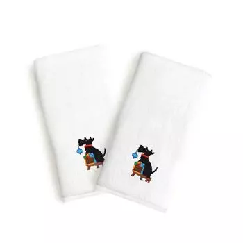 Linum Home Textiles Scottie Dog Holiday Вышитые роскошные полотенца для рук в упаковке из 2 штук