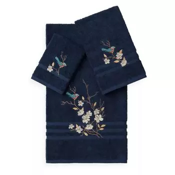 Linum Home Textiles Spring Time Набор украшенных банных полотенец из 3 предметов, темно-синий