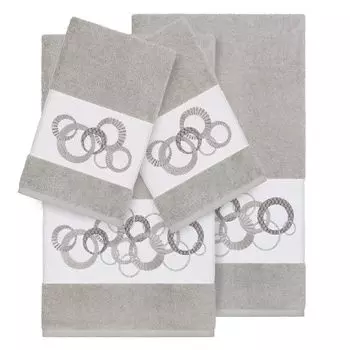 Linum Home Textiles Турецкий хлопок Annabelle Набор из 4 украшенных полотенец, светло-серый
