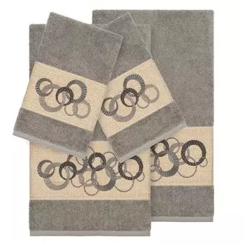 Linum Home Textiles Турецкий хлопок Annabelle Набор из 4 украшенных полотенец, темно-серый