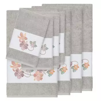 Linum Home Textiles Турецкий хлопок Caroline Набор украшенных полотенец из 8 предметов, светло-серый