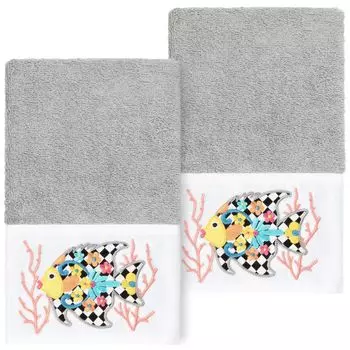 Linum Home Textiles Турецкий хлопок Feliz Набор из 2 украшенных полотенец для рук, светло-серый