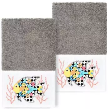 Linum Home Textiles Турецкий хлопок Feliz Набор из 2 украшенных полотенец для рук, темно-серый
