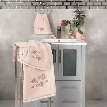 Linum Home Textiles Турецкий хлопок Figi Набор из 2 украшенных полотенец для кончиков пальцев, бежевый
