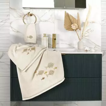 Linum Home Textiles Турецкий хлопок Figi Набор украшенных полотенец из 3 предметов, бежевый