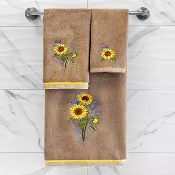 Linum Home Textiles Турецкий хлопок Girasol Набор из 4 украшенных полотенец, серый