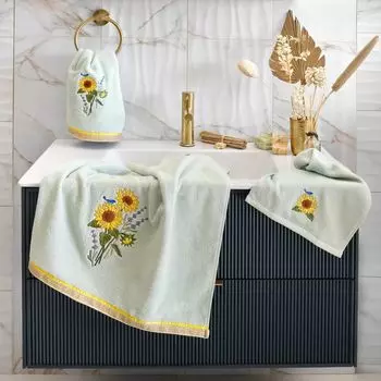 Linum Home Textiles Турецкий хлопок Girasol Набор из 3 украшенных полотенец, серый
