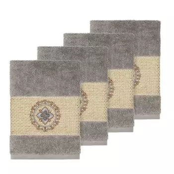 Linum Home Textiles Турецкий хлопок Комплект мочалок с украшением Isabelle, темно-синий
