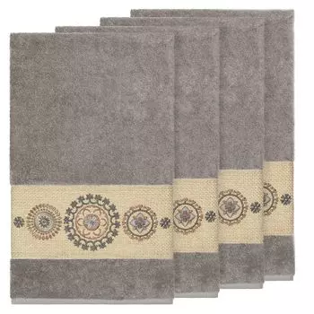Linum Home Textiles Турецкий хлопок Комплект полотенец с украшением Isabelle, голубой