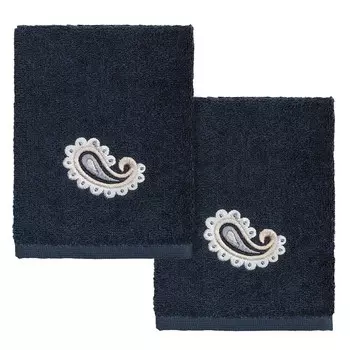 Linum Home Textiles Турецкий хлопок Mackenzie Набор украшенных мочалок из 2 предметов, темно-синий