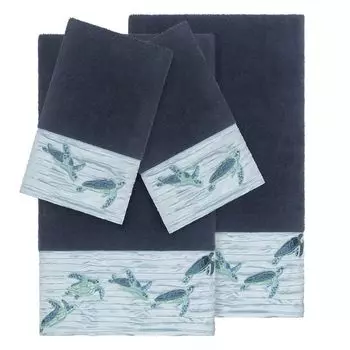 Linum Home Textiles Турецкий хлопок Mia Набор украшенных полотенец из 4 предметов, темно-синий