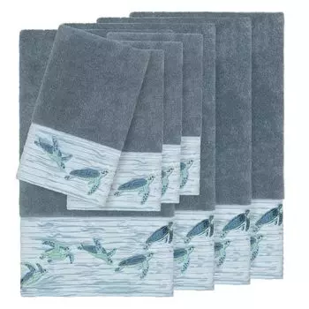 Linum Home Textiles Турецкий хлопок Mia Набор украшенных полотенец из 8 предметов, голубой