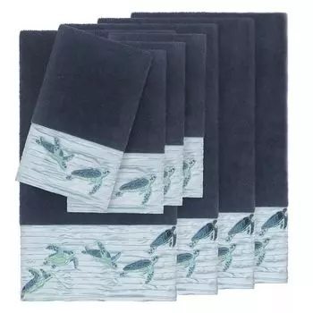 Linum Home Textiles Турецкий хлопок Mia Набор украшенных полотенец из 8 предметов, темно-синий