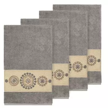 Linum Home Textiles Турецкий хлопок Набор полотенец для рук с украшением Isabelle, темно-синий