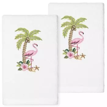 Linum Home Textiles Турецкий хлопок с вышивкой Flora Набор из 2 полотенец для рук, белый