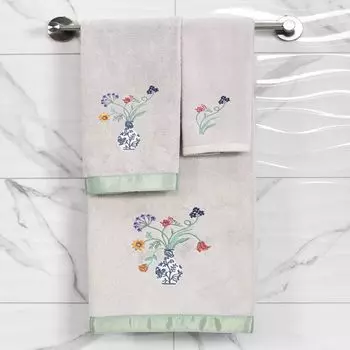 Linum Home Textiles Турецкий хлопок Stella Набор полотенец для пальцев с украшением из 2 предметов, серый