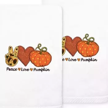 Linum Текстиль для дома «Мир, любовь, тыква» с вышивкой из роскошного турецкого хлопка, набор из 2 полотенец для рук, белый