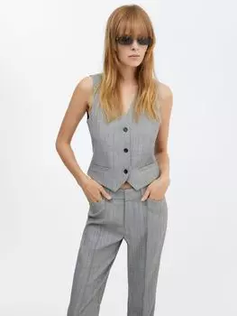 Лионский жилет из смесовой шерсти Mango, пастельный серый