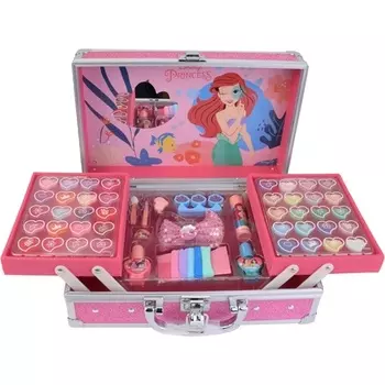 Lip Smacker Disney Princess Traincase для детей, подарочный набор из 40+ предметов косметики с блесками для губ, кремовыми тенями для век и лаками для ногтей, а также аксессуарами для волос и макияжа.