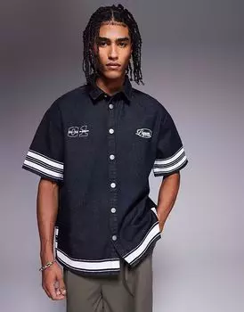 Liquor N Poker - свободная рубашка из необработанного денима в стиле колледжа