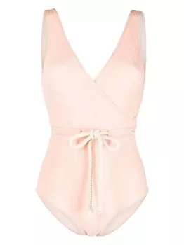 Lisa Marie Fernandez купальник с V-образным вырезом и поясом, розовый
