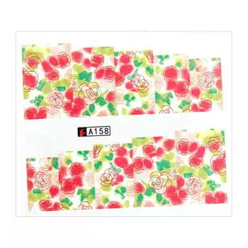 Лист наклеек для ногтей на водной основе 6,5 х 5,5 см на 10 пальцев А № 158, AllePaznokcie