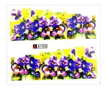 Лист наклеек для ногтей на водной основе 6,5 х 5,5 см на 10 пальцев № А100, Molly Lac