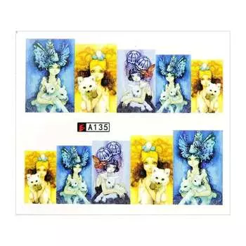 Лист наклеек для ногтей на водной основе 6,5 х 5,5 см на 10 пальцев А135 MollyLac, Molly Lac