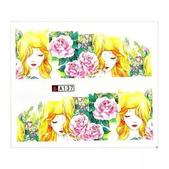 Лист наклеек для ногтей на водной основе 6,5 х 5,5 см на 10 пальцев № А137, Molly Lac