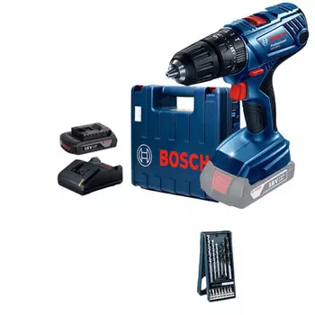 Литиевая аккумуляторная ударная дрель Bosch, 18 В, отвертка, 2,0 Ач 1 аккумулятор + набор из 15 мини-насадок, 18 В