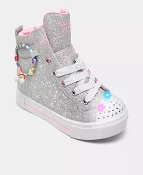 Little Girls Twinkle Toes: Twinkle Sparks — очаровательные высокие светящиеся повседневные кроссовки Bestie от Finish Line Skechers, серебряный