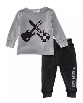 LITTLE MISH комплект из 2 предметов: футболка с гитарой в клетку и брюки, черный