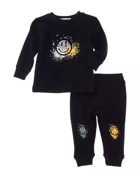 LITTLE MISH Комплект из 2 предметов: футболка и брюки с принтом «Счастливое граффити», черный