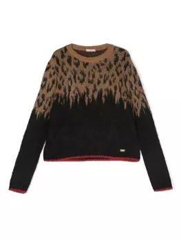 Liu Jo Kids джемпер вязки интарсия с леопардовым узором, коричневый