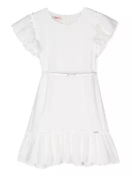 Liu Jo Kids расклешенное платье с короткими рукавами и оборками, белый