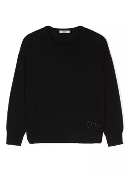 Liu Jo Kids свитер с логотипом из стразов, черный