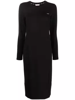 LIU JO расклешенное платье миди с вышитым логотипом, черный